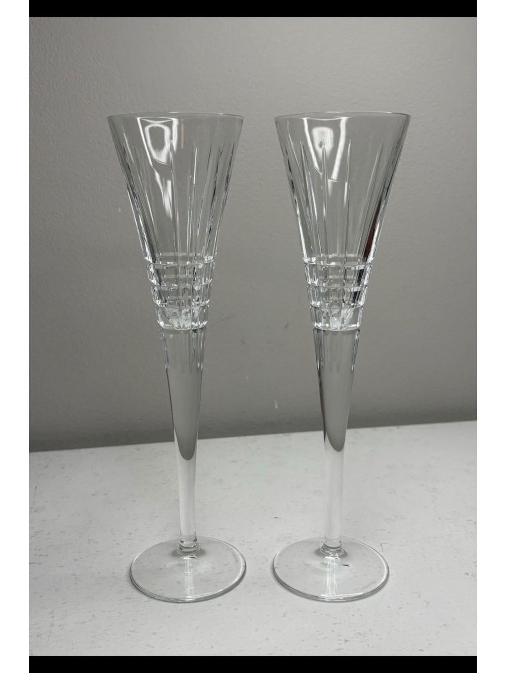 Tiffany & Co Crystal Trumpet Plaid Collection Champagne Toasting Flutes set of 2
